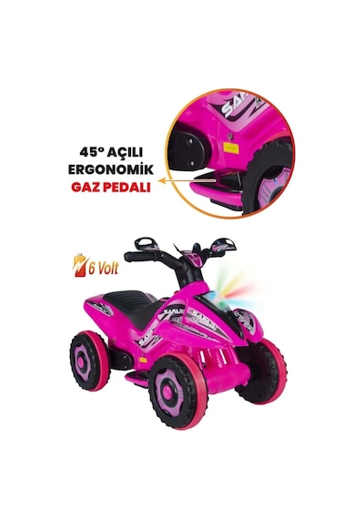 Akülü Araba Atv 6 V Safari Pembe Pembe