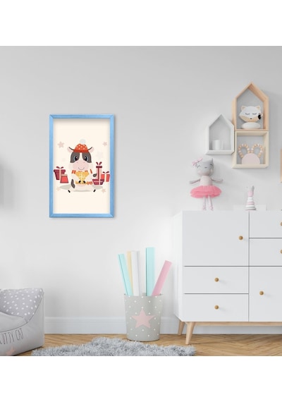 Bk Home Sevimli Inek Tasarımlı Dekoratif Mavi Ahşap Çerçeveli Çoc (551087392)