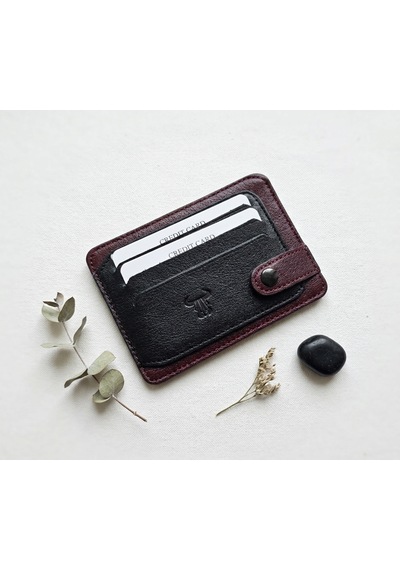 Passtell %100 Hakiki Deri Trend Model Minimalist Unisex Kredi Kartlık Ve Cüzdan Ebatlar 11,5 Cm /8,5 Cm Siyah - Bordo