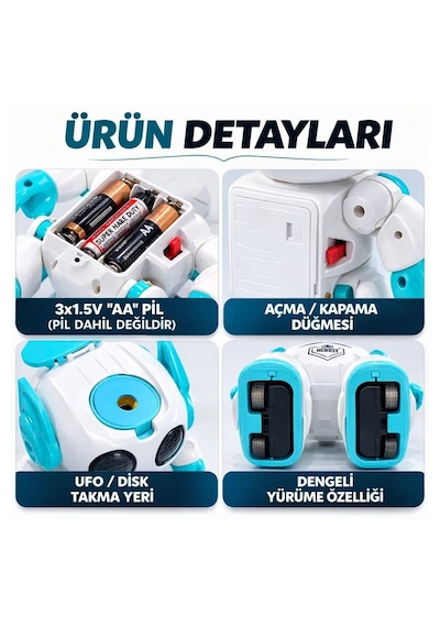 Uzaktan Kumandalı Disk Atan Sesli Işıklı Renkli Sevimli Robot Disk Fırlatan Robot Oyuncak Robot