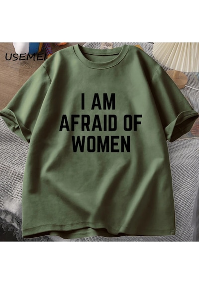 Flood Of Style Ben Korkuyorum Kadın T Shirt Erkekler İçin Komik Adam Pamuk Tişörtleri Yaz Rahat Kısa Kollu T Yeşil