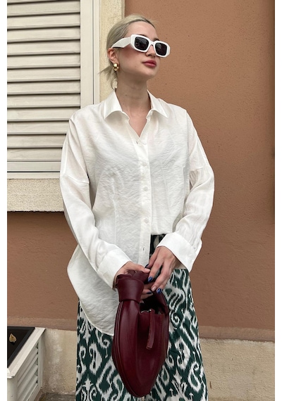 Madmext Beyaz Uzun Kollu Oversize Gömlek Mg2003-beyaz Beyaz