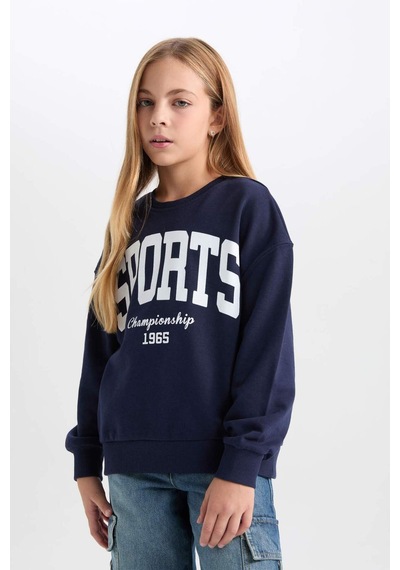 DeFacto Kız Çocuk Relax Fit Bisiklet Yaka Baskılı Sweatshirt D6626A824AUNV251 Lacivert DeFacto Kız Çocuk Relax Fit Bisiklet Yaka Baskılı Sweatshirt D6626A824AUNV251 Lacivert