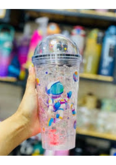Pipetli Bardak Matara Sevimli Suluk 450 Ml Çift Astronot Figürlü Mavi