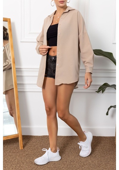 Armonika Kadın Vizon Oversize Uzun Basic Gömlek Arm-22y001118