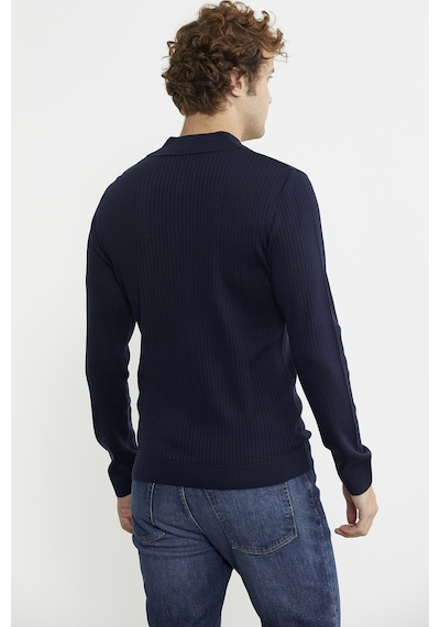 Sementa Polo Yaka Fitilli Triko Kazak - Lacivert 001