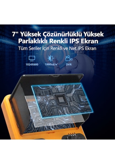 30 Metre Sert Kablo Yılan Kamera - Ips Ekran 1080p Endüstriyel 360 Derece Kamera