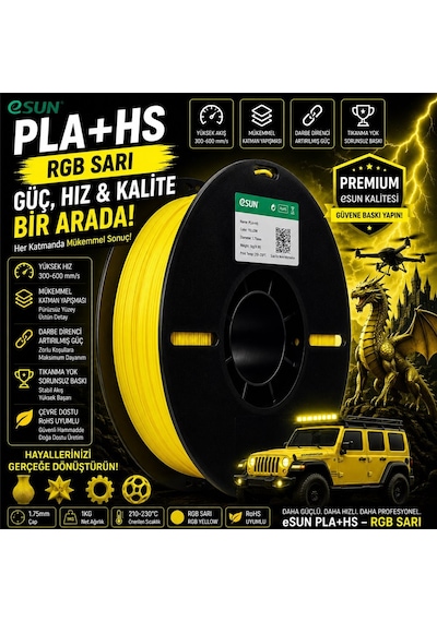 Esun Pla+hs Sarı Filament 1.75mm 1kg Plastik Makara Yüksek Hızlı