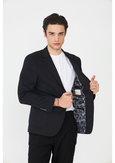Siyah Slim Fit Klasik Yaka Erkek Spor Blazer Ceket Siyah