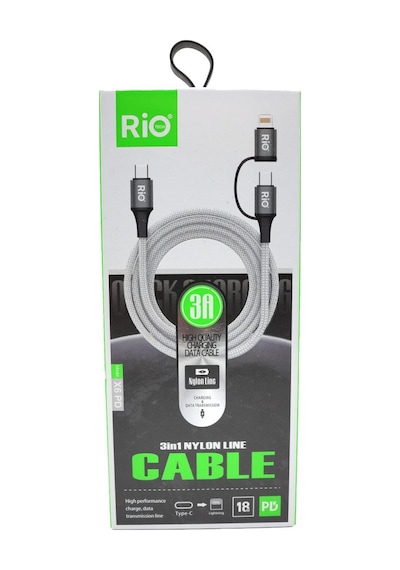 Rio Tech 3 İn 1 Nylon Şarj Ve Data Kablosu 3a Hızında