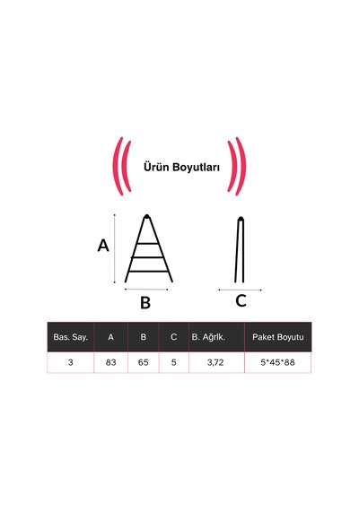 Endokon Katlanır Şık Merdiven Antrasit 3 Basamaklı - Alüminyum - Ev - Ofis Merdiveni