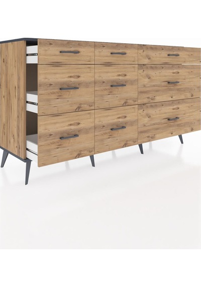 Kronos Konsol 9 Çekmeceli 176x59x99 Çam-antrasit/çam Çam-antrasit/çam