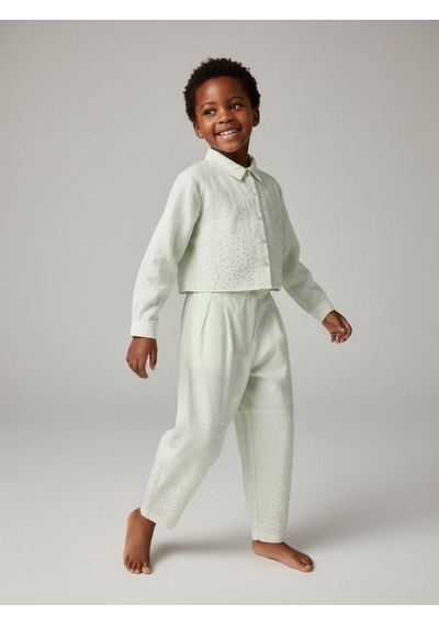 Zekids Kız Çocuk Taş Detaylı Tasarım İnce Dokulu Ceket Ve Pantolonlu Takım-17170 Mint