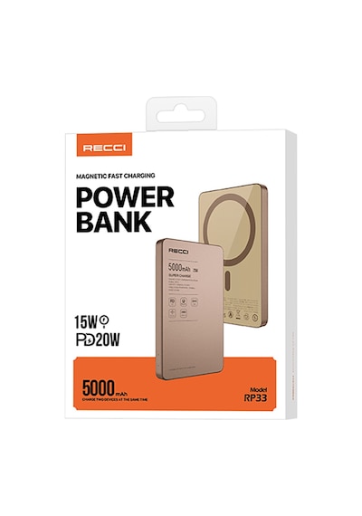 Recci RP33 PD 20W Ultra İnce Led Göstergeli Hızlı Şarj Özellikli Wireless 15W 5000 mAh Powerbank