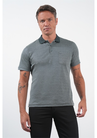 Lacivert-s.yeşil Kendinden Desenli Polo Yaka Kısa Kol Cepli Comfort Fit Pamuklu Tişört 1011260152 Lacivert - Yeşil