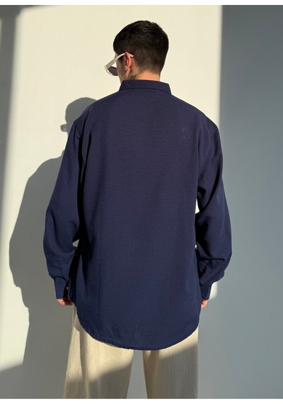 Zaee Oversize Keten Gömlek Lacivert