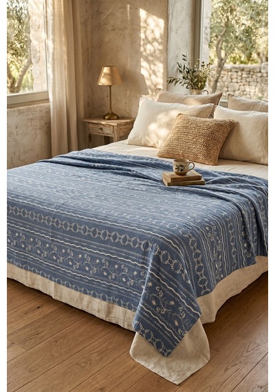 Cotton Collection Tek Kişilik Pike Blue Cottage 160x230 Mavi-beyaz