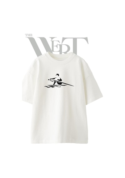 Thewert Kurek Cekme Tasarım Baskılı Ünisex Beyaz Oversize T-shirt