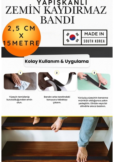 2,5 Cm X 15 Metre Yapışkanlı Zemin Kaydırmaz Bant - 60 Kum Siyah Zımpara Merdiven Havuz Rampa Güvenlik Bandı Su Geçirmez Kaygan Zemin Çözümü Kendinden Yapışkanlı Basamak Koruyucusu Kaydırmazlık Bandı