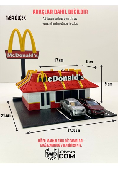 3d Baskı 1/64 Ölçekli Mcdonald's Bina Tasarımlı Diorama Araç Sergileme Garajı