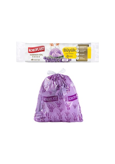Koroplast Lavanta Kokulu Büyük Boy Büzgülü Çöp Poşeti 10'lu 65x70
