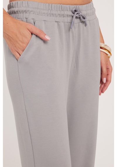 Tudors Kadın Relax Fit Rahat Kesim Modal Kumaş Beli Bağlamalı Lastikli Jogger Gri Eşofman Altı-39587
