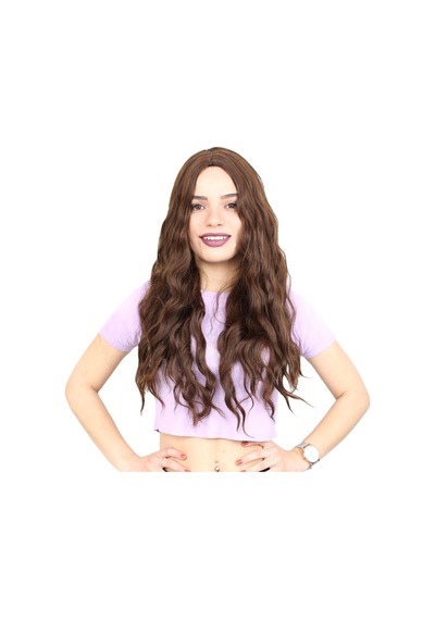 Fiber Sentetik Uzun Su Dalgası Peruk Kahve Karamel