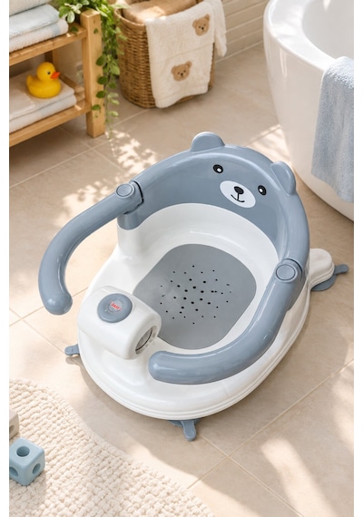 Baby Home Cooki Önden Açılır Banyo Mama Oturağı Güvenli Kullanım Ve Rahat Oturma Alanı Gri