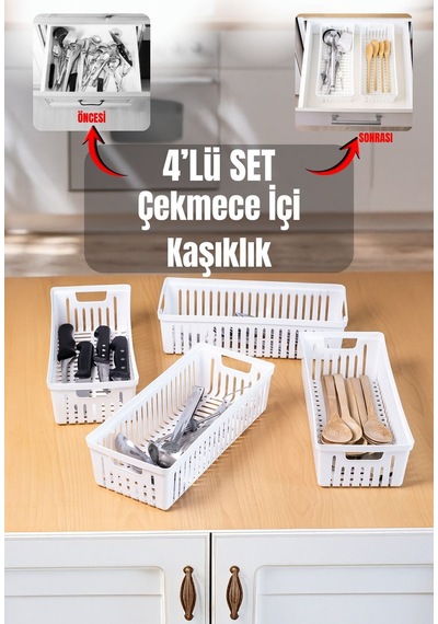 4'lü Beyaz Dolap Içi Düzenleyici Organizer Set - Çok Amaçlı Çekmece Içi Organizer Plastik 33 X 33 Be Diğer