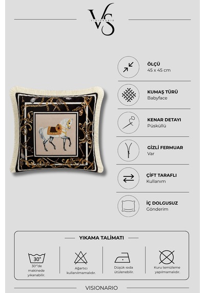 Barok At Desenli Püsküllü Babyface Dokuma Kırlent Kılıfı Çok Renkli