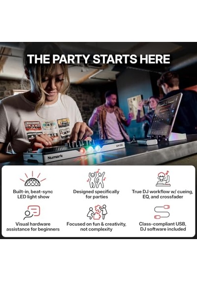 Numark Party Mix Iıı Dahili Işıklı Bluetooth Dj Controller 2 Deck, 16 Pad, Stems Kontrolü, Beat Assist, Smart Fader, Usb-c, Serato Dj Lite & Algoriddim Djay Dahil, Başlangıç Dj Seti