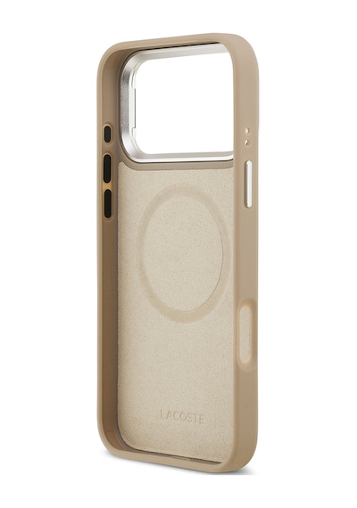 Apple Uyumlu iPhone 17 Pro Max Kılıf Lacoste Lisanslı M-safeli Pu Pike Desenli Standlı Metal Logolu Kapak Bej Bej