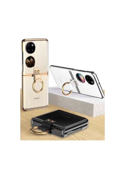 Huawei P50 Pocket Kılıf Pazarplus Yüzüklü Kıpta Kılıf Şeffaf