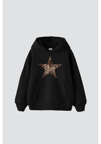 Tarzsokak Leopar Starz Baskılı Oversize Unisex Premium Siyah