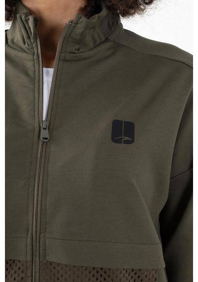 Maraton Sportswear Comfort Kadın Dik Yaka Düşük Kol Basic Açık Haki Tracktop 22178-açık Haki