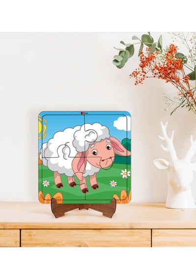 Bk Toys Çocuklar İçin 2 Si 1 Arada Eğitici-öğretici Ahşap 4 Parça Yapboz Puzzle Çerçeve Model 54