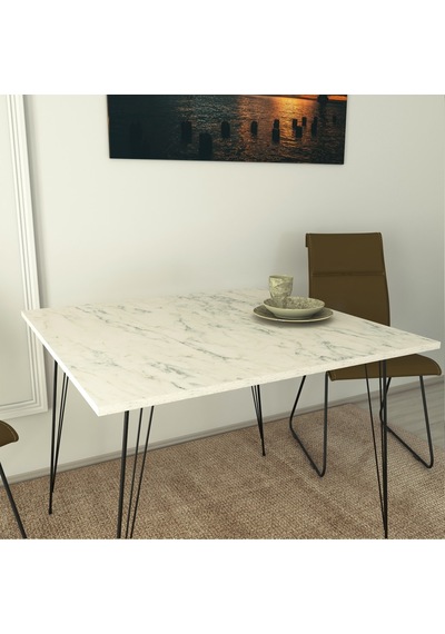 Pasific Home Sandalf Metal Ayaklı Mutfak Masası Kare 90x90 Beyaz Mermer