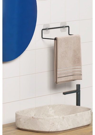 Zabata Yapışkanlı Havluluk Siyah Havlu Askısı Metal Havlu Tutacağı Banyo Mutfak Havluluğu Minimal Tasarım Siyah