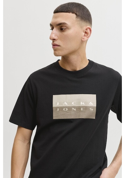 Jack & Jones Jcofusıon Dots Print Erkek Tişört Bisiklet Yaka Kısa Kollu Siyah
