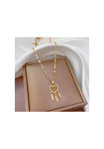 Lunarie Kalp Düş Kapanı Tüy Sarkıtlı 14k Gold Çelik Kolye Altın