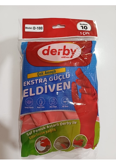 Derby D-100 Doğal Latex Saf Pamuk Astarlı Eldiven No:10 -2 Çift