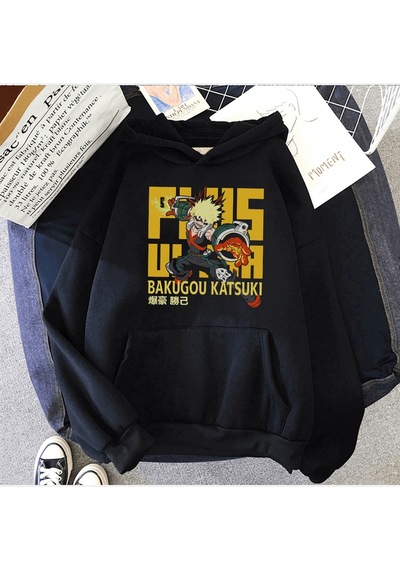 My Hero Bakugo Plus Ultra Siyah Kapşonlu Sweatshirt 001