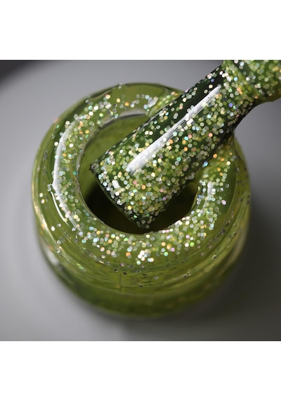 Momo Professional Glitter Kalıcı Oje G006 Lime Yeşili Holografik Simli 14 Ml