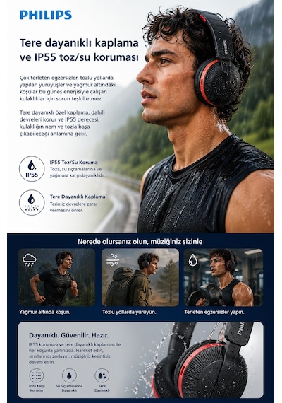 Philips TAA6219BK/00 Bluetooth 5.4 Kablosuz Kulak Üstü Spor Kulaklık