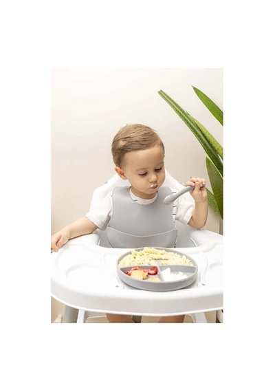 Delux Serisi Vakumlu Tabak Bebek Ürünleri Küçük Boy Gri 3 Lü Silikon Yemek Seti