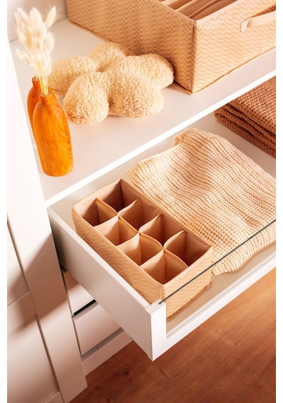 Serstil 8 Gözlü Çekmece İçi Dolap Çorap / İç Çamaşırı Katlanabilir Düzenleyici Organizer Kutu 14x28x12 Cm Martı Bej