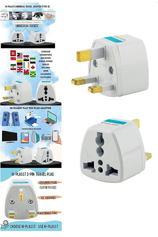 3 Pinli Hac Ümre Ingiltere Hong Kong Kıbrıs Seyahat Fişi Adaptörü Tip G Plug Adapter Üniversal