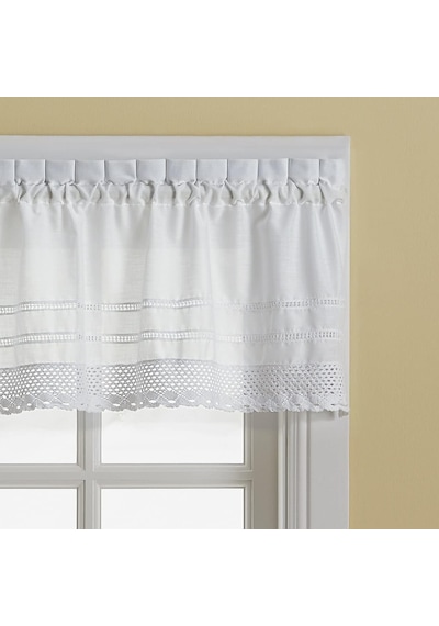 Chf & You Beyaz Kroşe Kafe Mutfak Perdesi Pencere Valance, Çubuk Cep, 132 G X 44 U İnç, 1 Valance