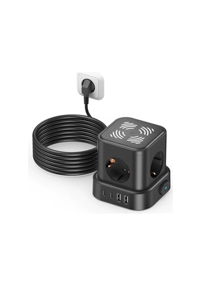 Akım Korumalı 4lü Priz Gece Lambalı 2xusb 2xtype-c Çıkış Yüksek Gerilim Koruma Çoklu Priz Çoğaltıcı 2 M