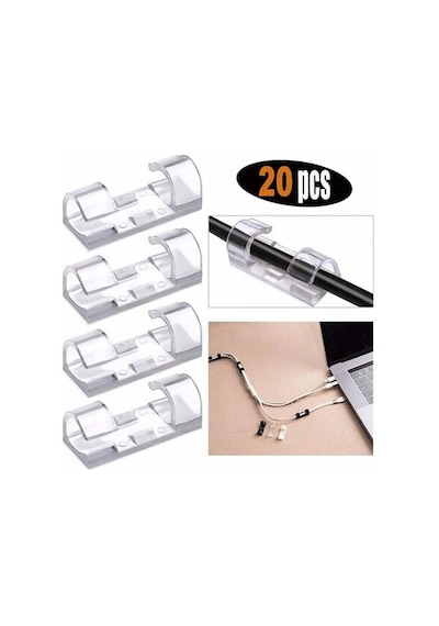 20&apos Li Yapışkanlı Kablo Sabitleyici Şeffaf Klips Bx40